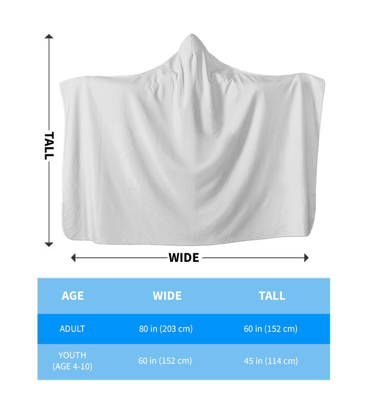 Rolls Royce Hooded Blanket sizing chart