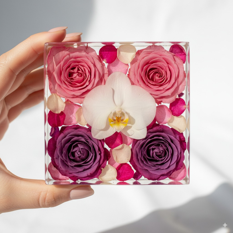 Cubo de Flores em Resina
