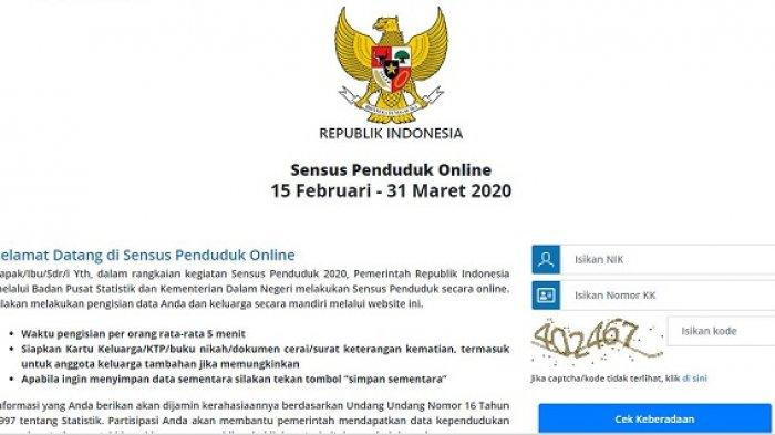 Tangkapan Layar Halaman Depan Pengisian Sensus Penduduk 2020 Online.
