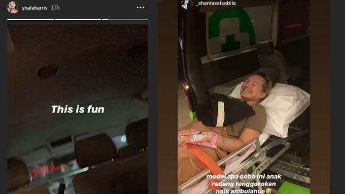 Shafa Harris dibawa ke mobil ambulans.