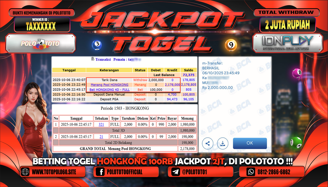 POLOTOTO JACKPOT TOGEL HONGKONG LOTTO Rp.2.000.000,- LUNAS