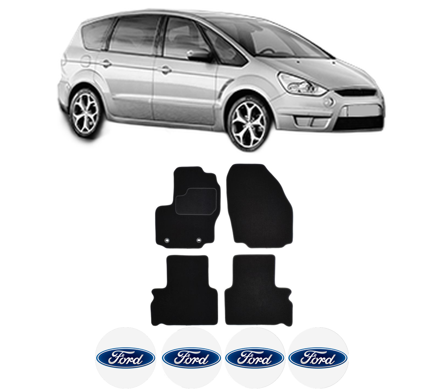 Set Covorase Presuri FORD S-MAX (WA6) din 2006-2014, Auto, Material Textil Mocheta, 4 Stickere auto cu FORD