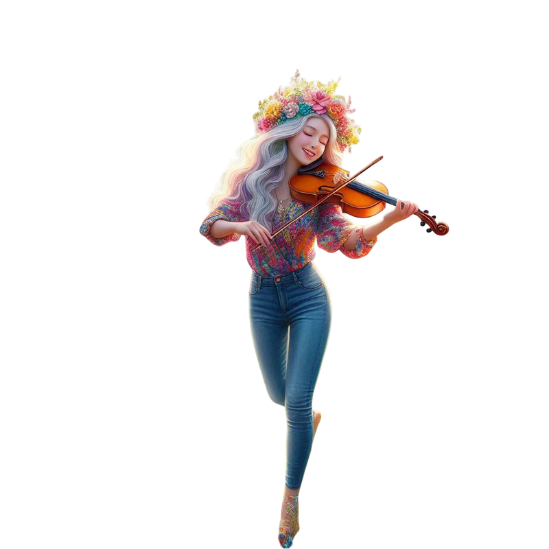 a whimsical woman in jeans with a violine (4)