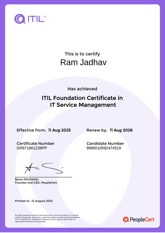ITIL Foundations Certificate