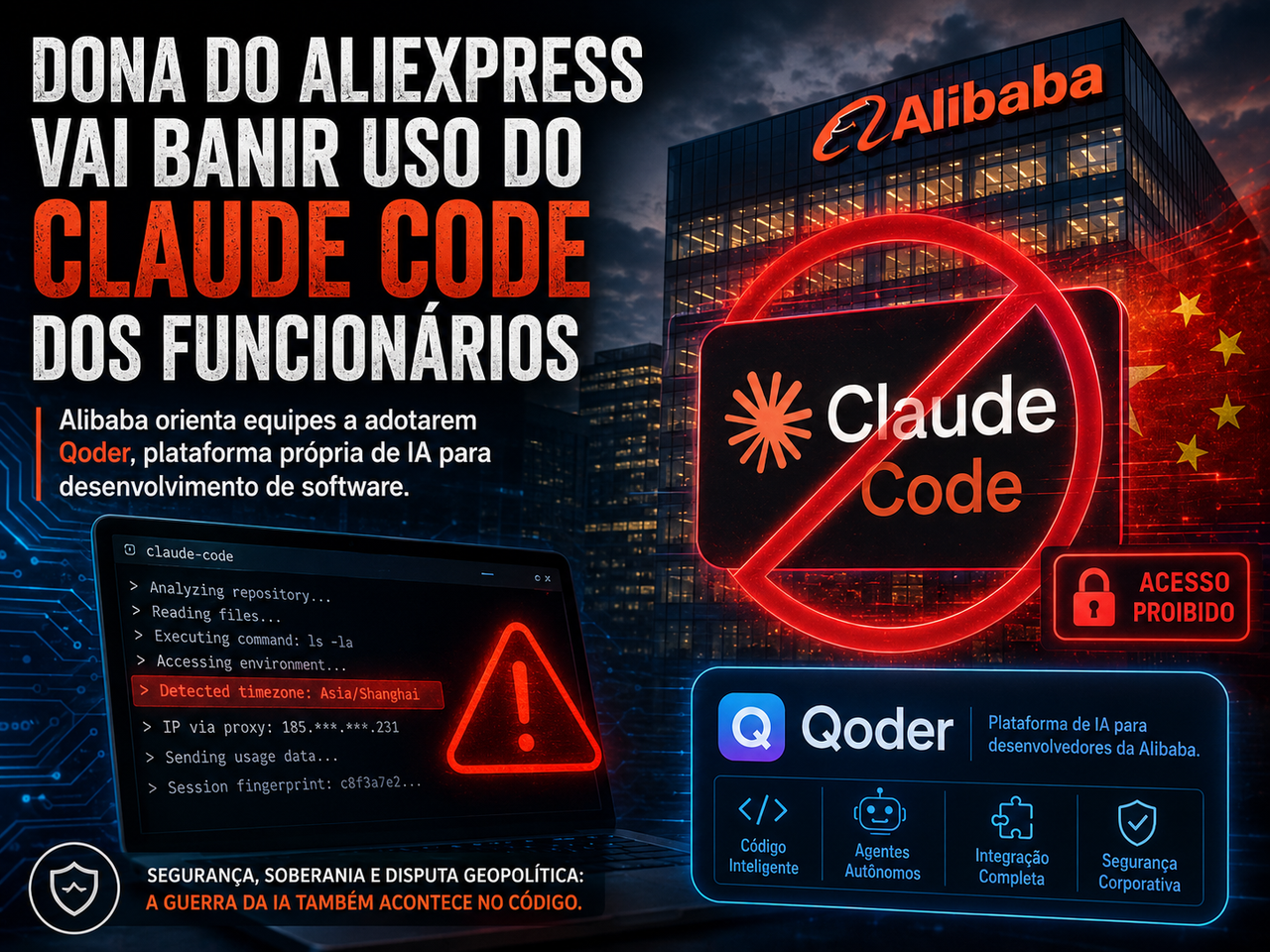 Alibaba barra Claude Code e transforma ferramenta de programação em peça da guerra tecnológica entre China e Estados Unidos
