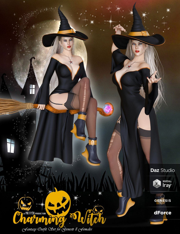 dForce Charming Witch Outfit for Genesis 8 Female(s) dForce Charming Witch Outfit for Genesis 8 Female(s)