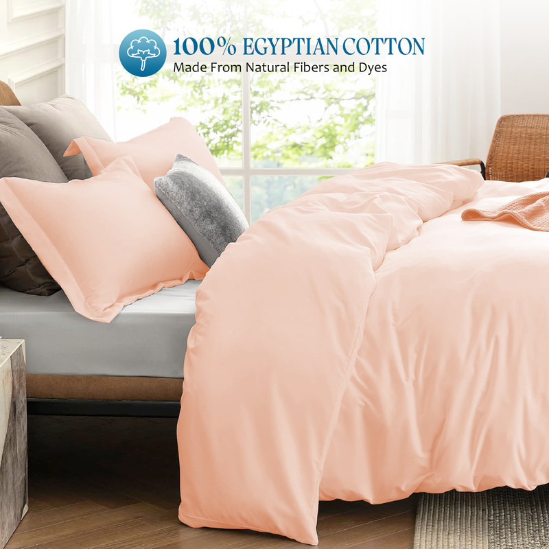 Picture of 1000 TC 100% Egyptian Cotton Duvet set Zipper Closur Ultra Soft Durable and Fade Resistant Color Peach Solid size Queen