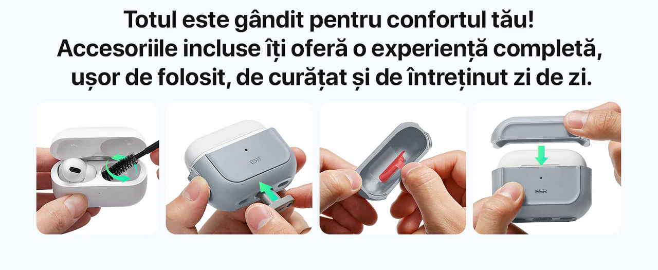Husa pentru AirPods Pro 3 ESR, Orbit Hybrid HaloLock, TPU Premium, Compatibila MagSafe, Incarcare Wireless, Protectie Hibrida, Alb/ Gri Universal 6