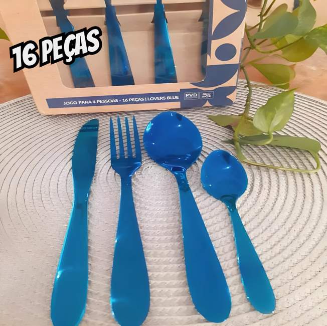Faqueiro 16 Peças Lovers Azul Gourmet Mix