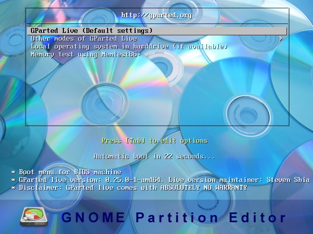 Gnome Partition Editor (GPartEd) Live v1.4.0-5 Ych