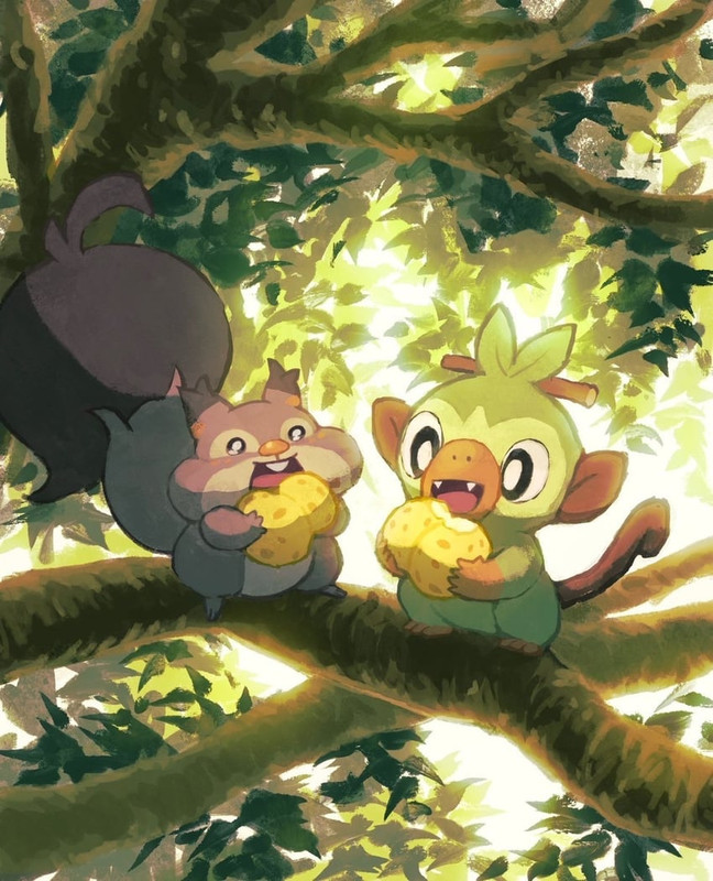 grookey-and-skwovet-pokemon-drawn-by-aru