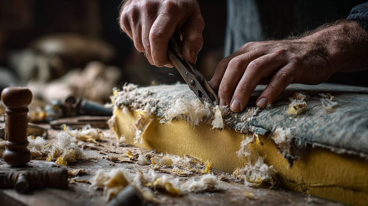 Разборка мебели: снятие старой обивки с дивана