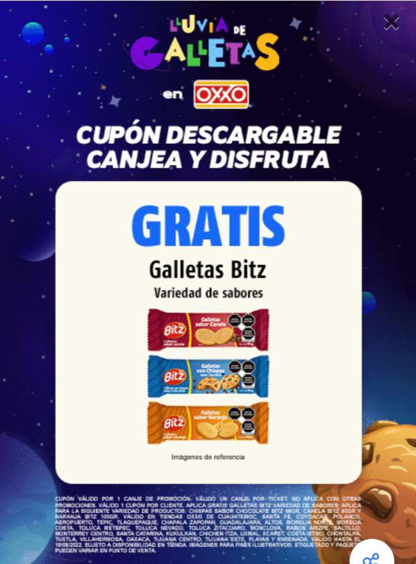 Oxxo: galletas Bitz NO INTEGRALES gratis (CDMX, Tijuana, Oaxaca, Monterrey y otras ciudades seleccionadas) 
