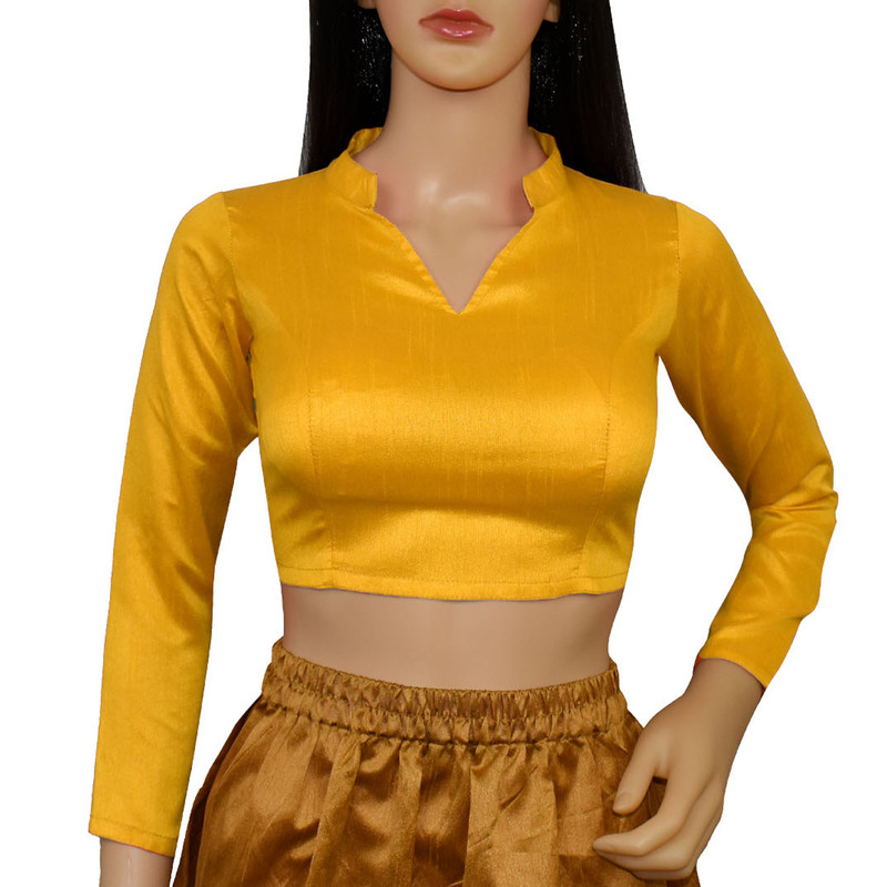 Women's Designer Sari Blouse Dupion Silk Collor Neck Long Sleeve Crop Top Choli - Picture 82 of 82