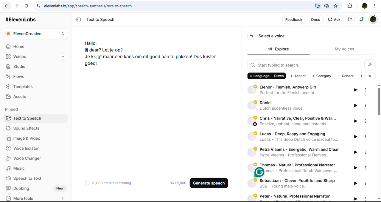 Eleven Labs Text To Speech Dutch