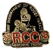 an enamel pin for the RCC marching tigers color guard at the 1997 tournament of roses parade