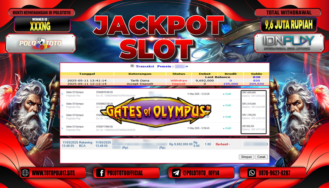 POLOTOTO JACKPOT SLOT GATES OF OLYMPUS Rp.9.692.000,-