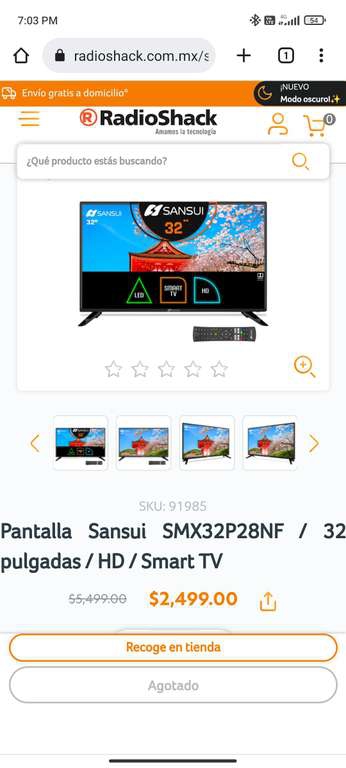 RadioShack: SMART TV SANSUI 32 PULGAS HD (RECOGER EN TIENDA) 
