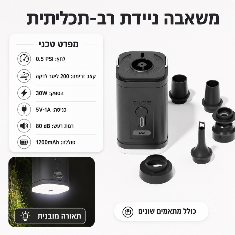 משאבת האוויר וכל המתאמים המצורפים