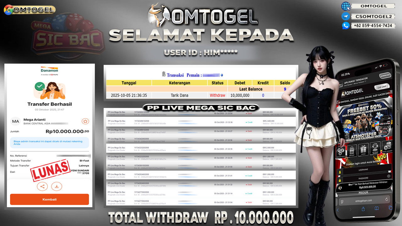 OMTOGEL JACKPOT PRAGMATIC CASINO LIVE MEGA SIC BAC 10 JUTA DI BAYAR LUNAS ,-