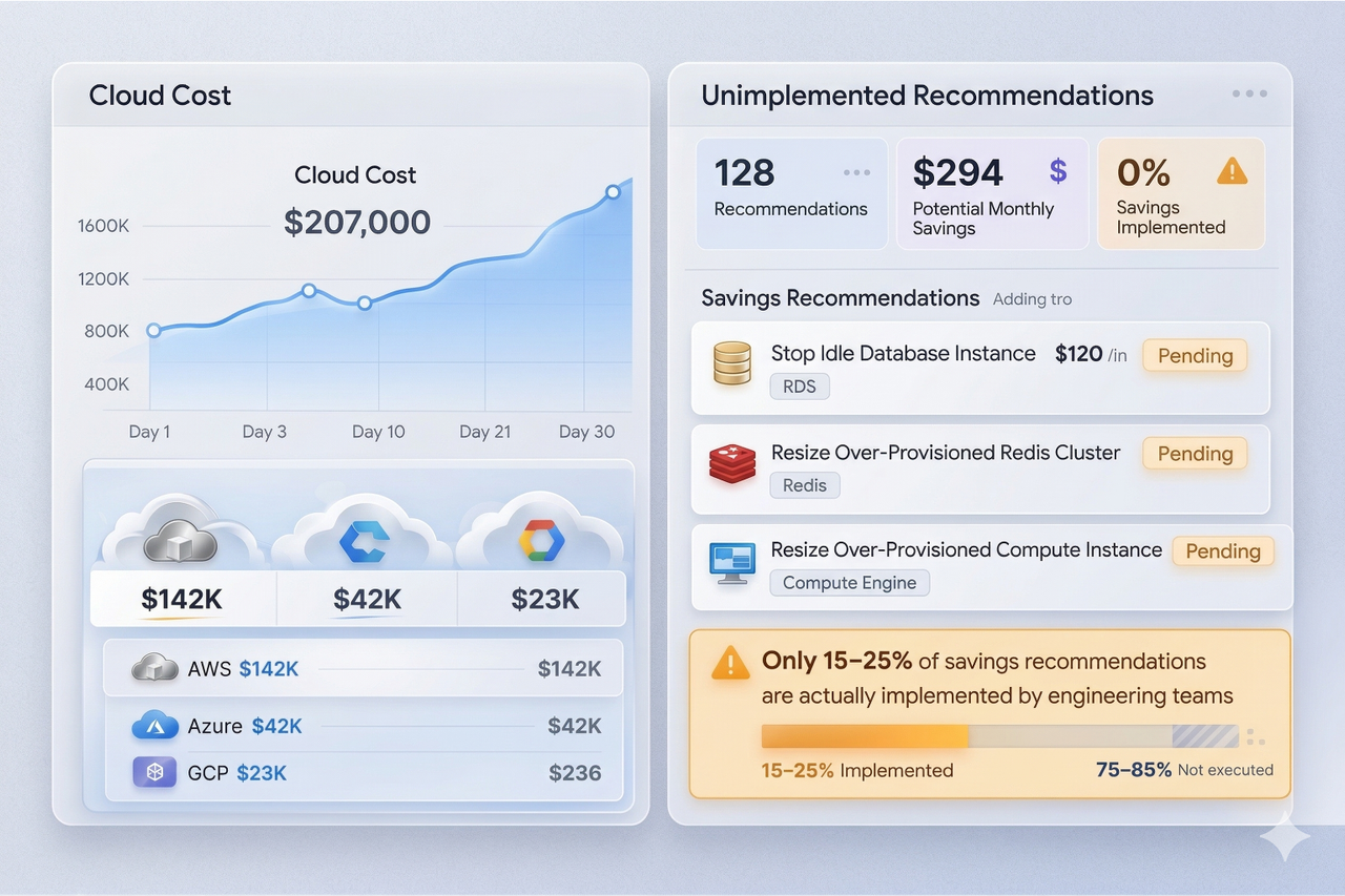 Cloud cost increasing dashboard with multi-cloud icons