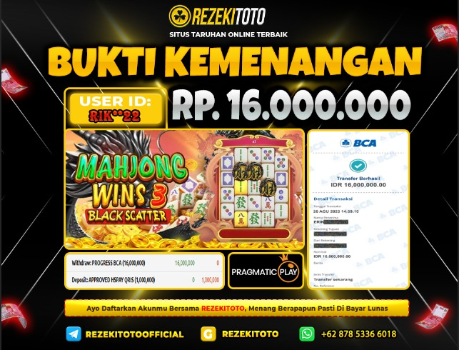 BUKTI KEMENANGAN 26 AGUSTUS 2025 MAHJONG WINS 3 16 JUTA 