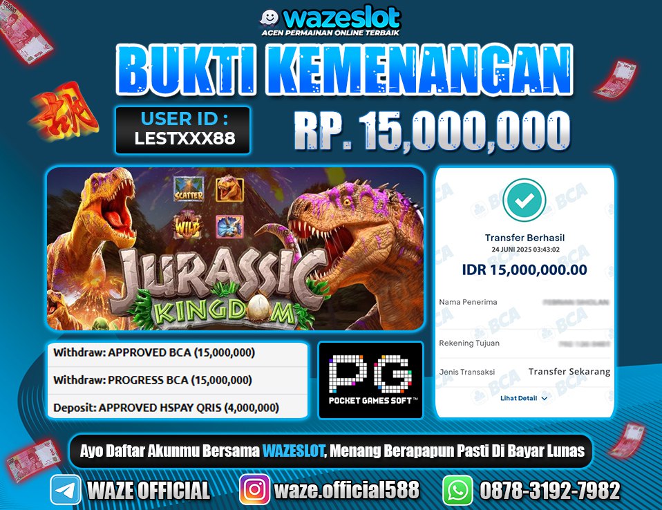 BUKTI KEMENANGAN 24 JUNI 2025 DI GAME JURASSIC KINGDOM