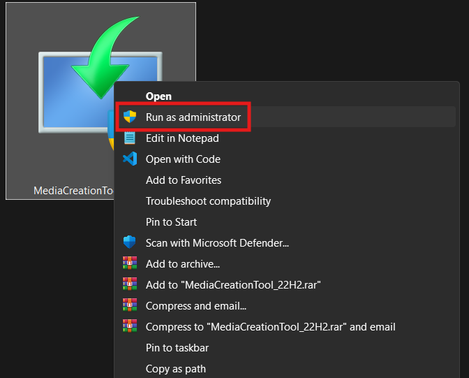 Run MediaCreationTool as administrator