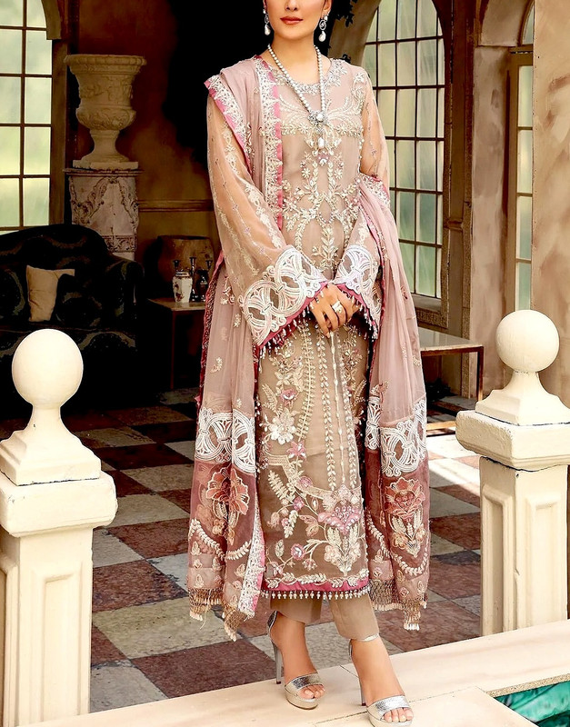 Handwork Heavy Embroidered Organza Party Wear Dress | Unstitched Suit