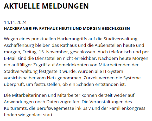 Cyberangriff auf Aschaffenburg