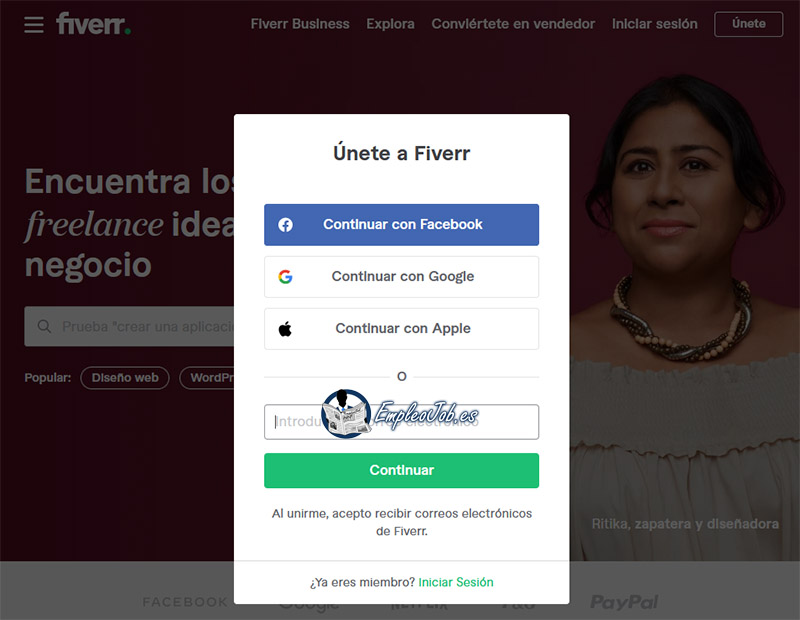 registro en fiverr