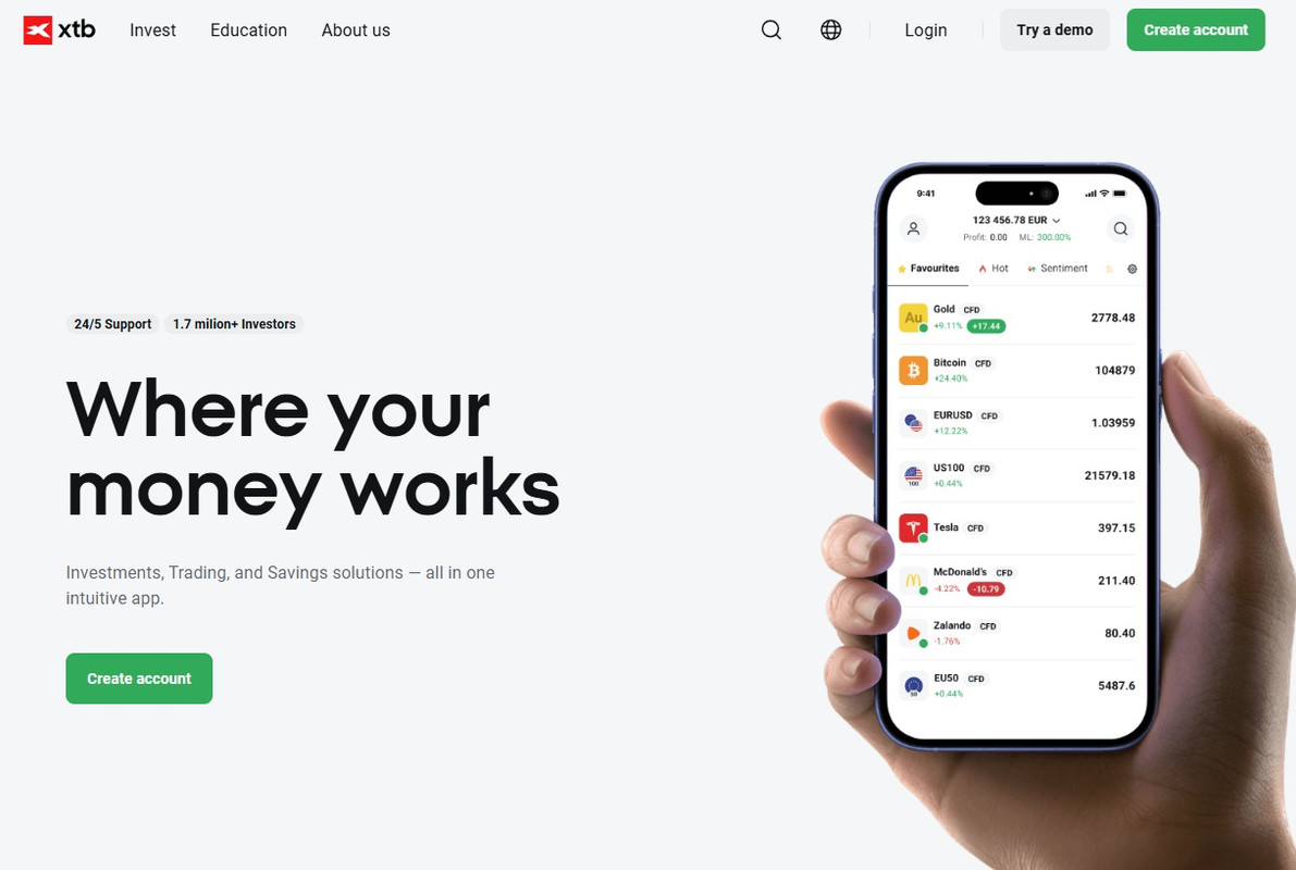 Xtb regulated broker Ireland mobile cfd trading app.