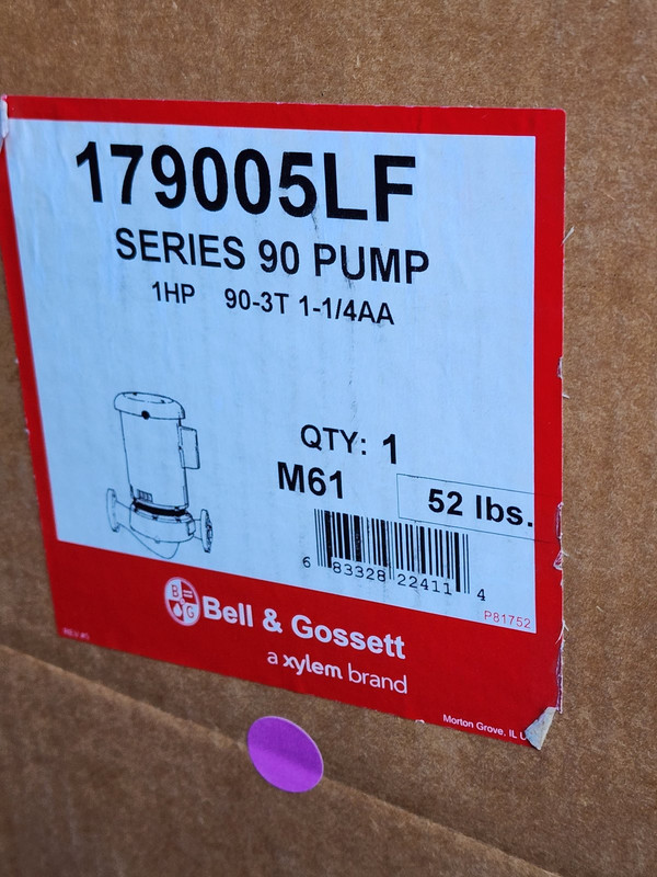 BELL & GOSSETT XYLEM SERIES 90 CENTRIFUGAL PUMP 1HP 179005LF 90-3T 1-1/4AA M61