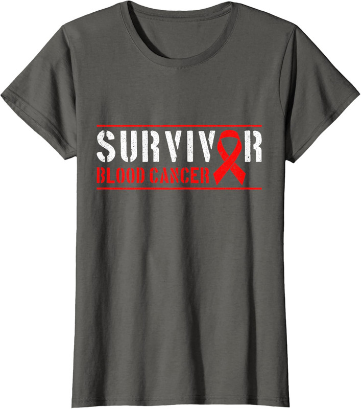 Blood Cancer Survivor Red Ribbon Cancer Design Ladies' Crewneck T-Shirt - Picture 3 of 5