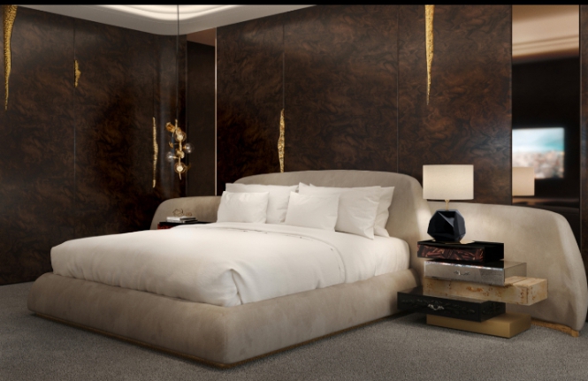 Storage ottoman bed with elegant headboard