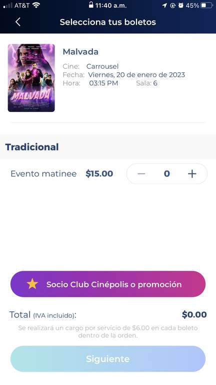 Cinépolis: Malvada evento matinée 
