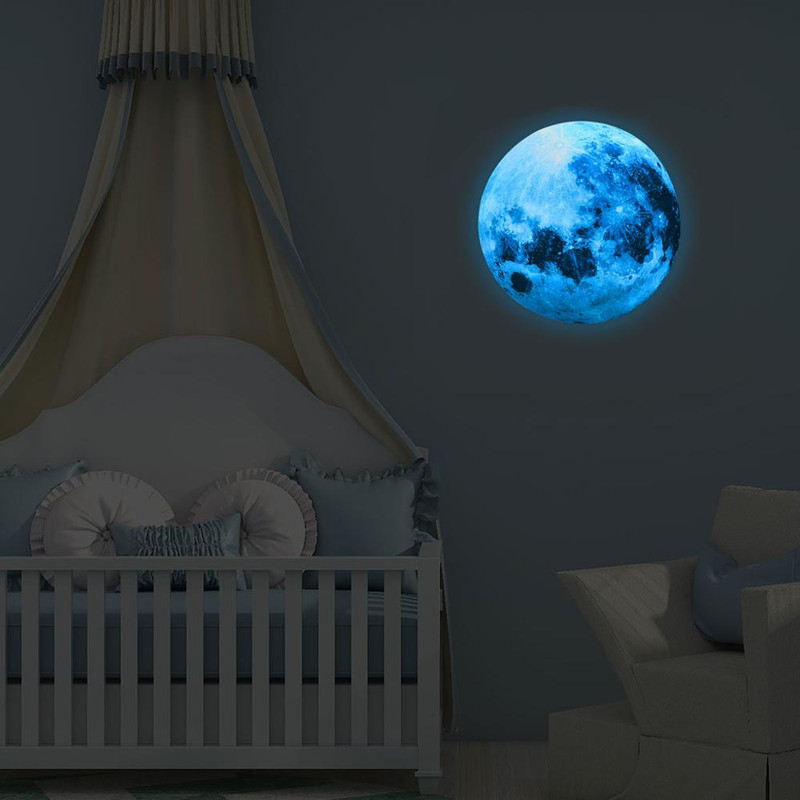 30cm Luminous Moon 3D Wall Sticker for Kids Room Living Bedroom Decoration Home