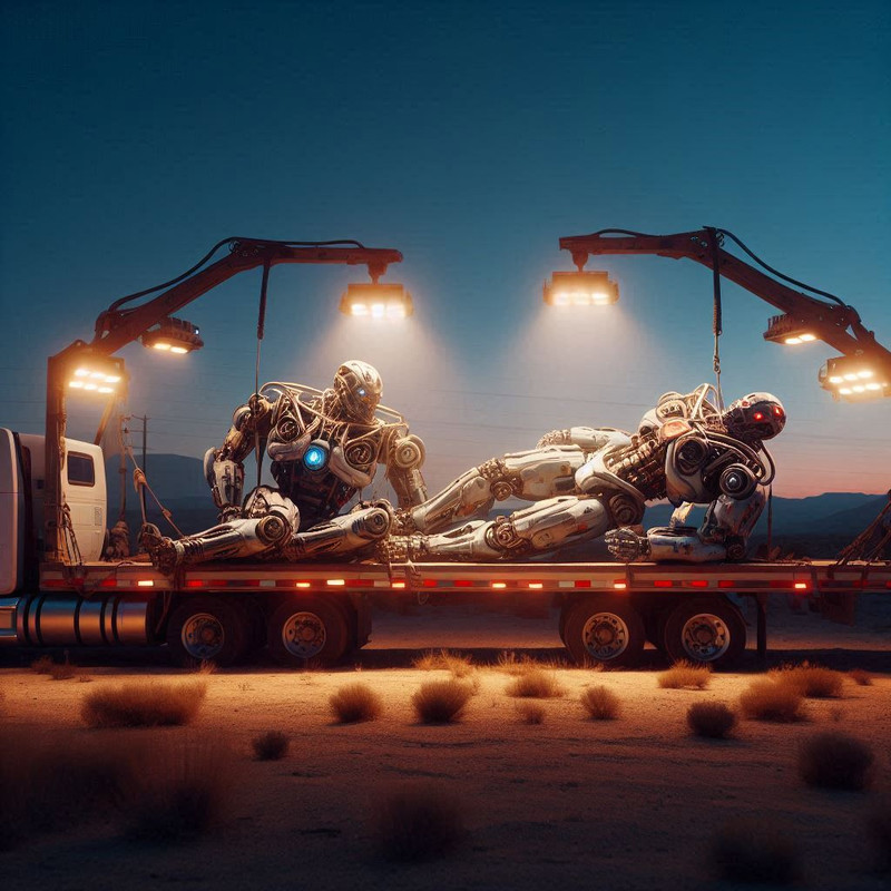 Robots getting loaded on trailer