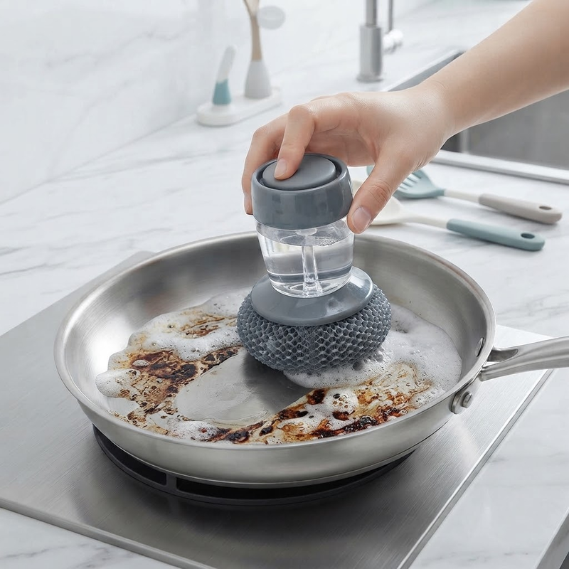 Large Liquid Dispensing Palm Scrubber for Pots, Dishes, and Kitchen Cleaning