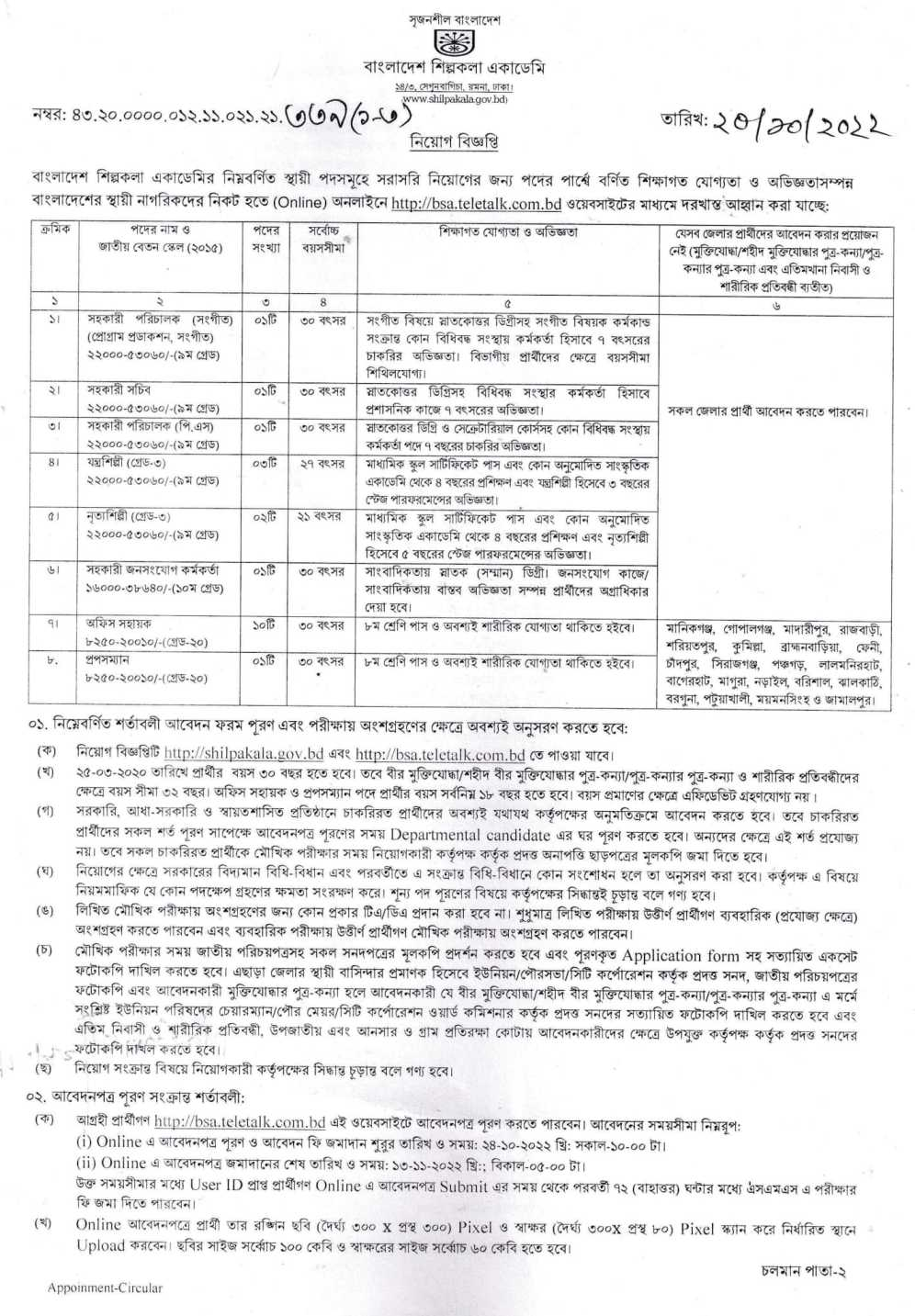 Shilpakala Academy Job Circular 2022