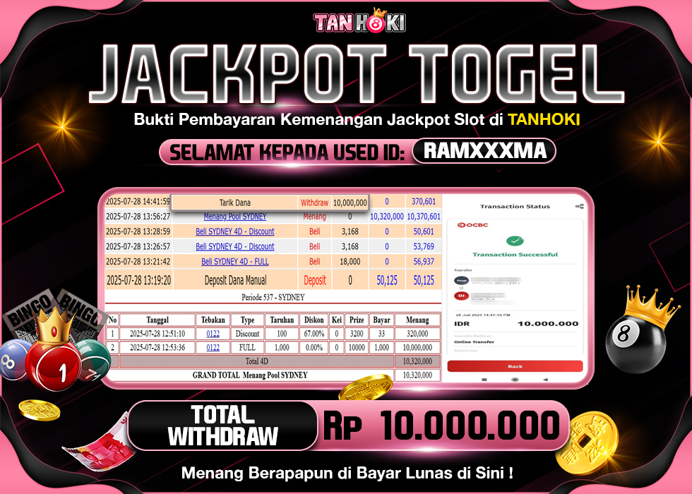 TANHOKI JACKPOT TOGEL SYDNEY LOTTO  Rp.10.000.000 ,- LUNAS