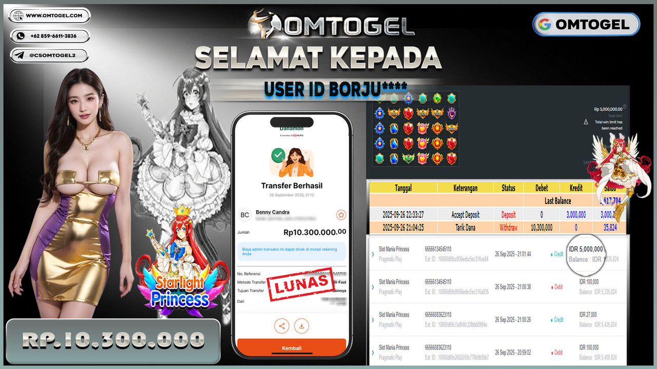 OMTOGEL JACKPOT PRAGMATIC PLAY SLOT MANIA PRINCESS 10 JUTA DI BAYAR LUNAS ,-