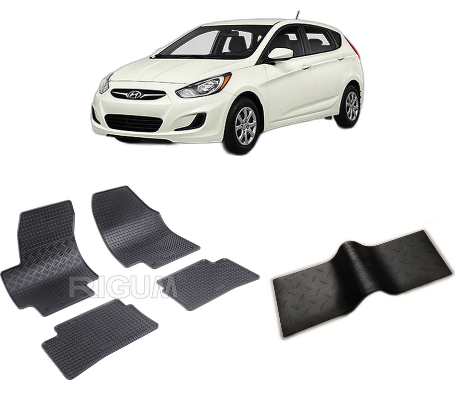 Set covorase auto HYUNDAI ACCENT din 2006-2010, cu covoras tunel median, CAROSERIE HATCHBACK, Presuri cauciuc 100%, compatibil cu autoturismul HYUNDAI ACCENT, Rigum
