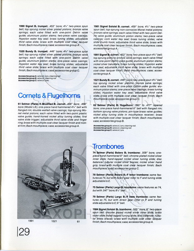 Selmer 1971 trumpets brochure descriptions pg 2