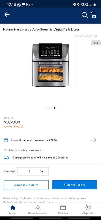 Walmart: Horno + Freidora de Aire Gourmia 12.65lt aplicando Cupón 
