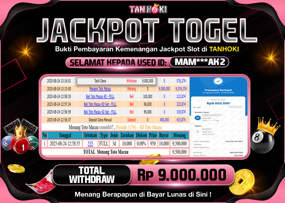 TANHOKI JACKPOT TOGEL TOTO MACAU Rp.9.000.000,- LUNAS
