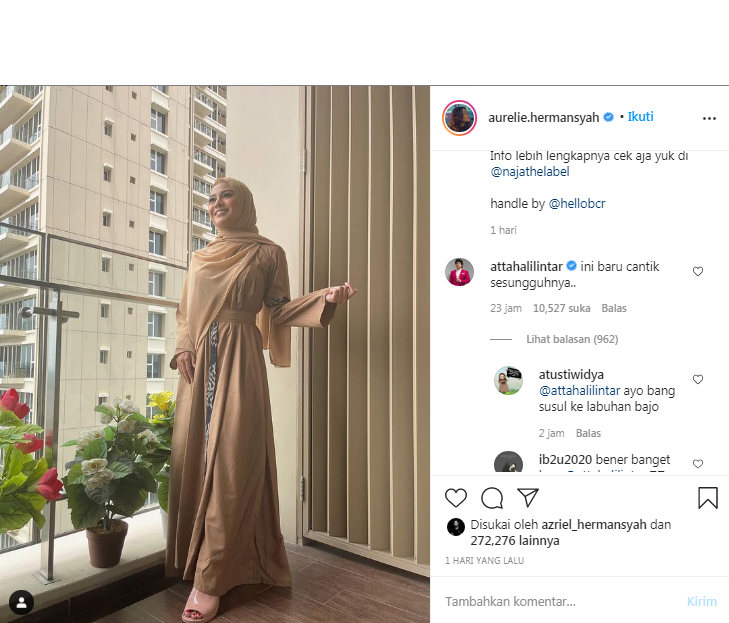 Atta Halilintar memuji Aurel Hermansyah yang tampil anggun berhijab