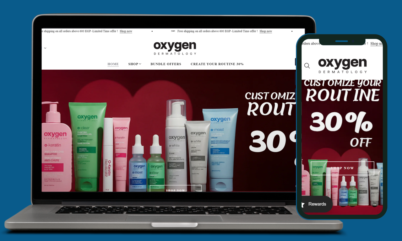 تطوير متجر Oxygen Dermatology على شوبيفاي - تنفيذ زياد مرسي