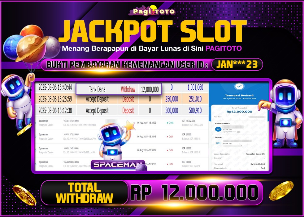 HAPPY JACKPOT MEMBER PAGITOTO SLOT SPACEMAN  Rp 12.000.000-, - LUNAS