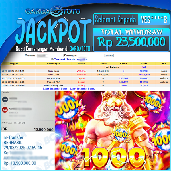 JACKPOT SLOT MAIN DI SLOT GATES OF OLYMPUS 1000 WD Rp 23.500.000,- DIBAYAR LUNAS GARDATOTO MANTAP !
